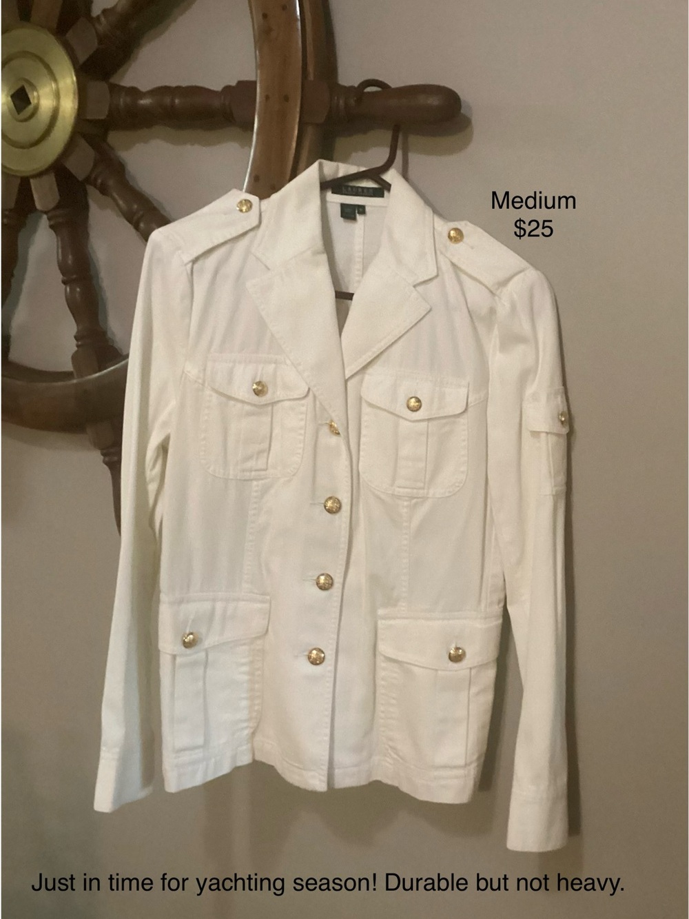 Ralph Lauren White Military-Style Utility Jacket with Gold Buttons - Picture 1 of 16